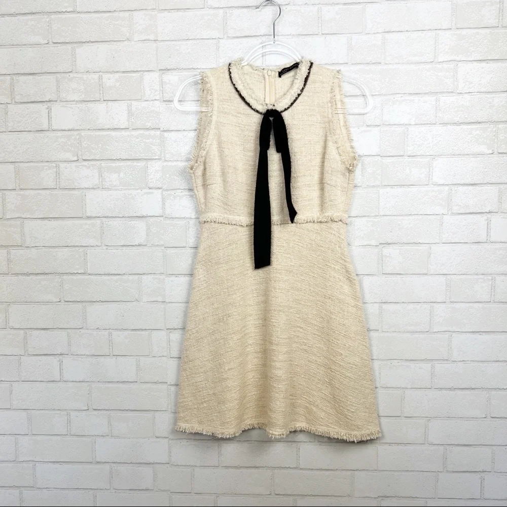 Zara Woman Sand Tweed Retro Mini Dress Size M - Picture 2 of 7